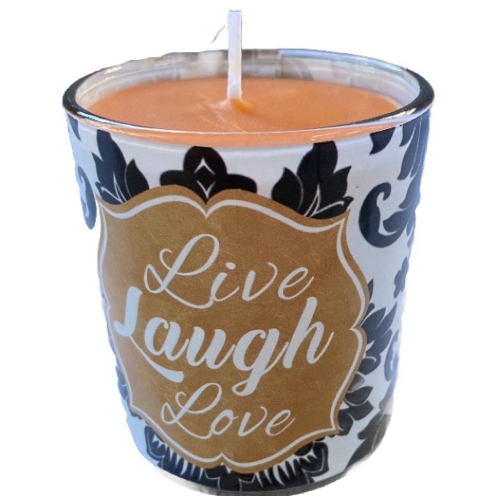 Pumpkin Spice LIVE LAUGH LOVE Paisley Gold Black White Design Candle 6 oz